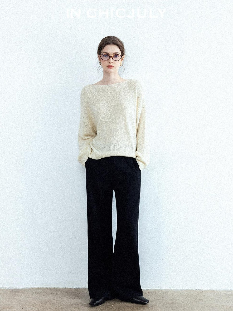 chicjuly Sculpted Leg Shaping Heavyweight High Rise Women's Wool Blend Wide-leg Pants