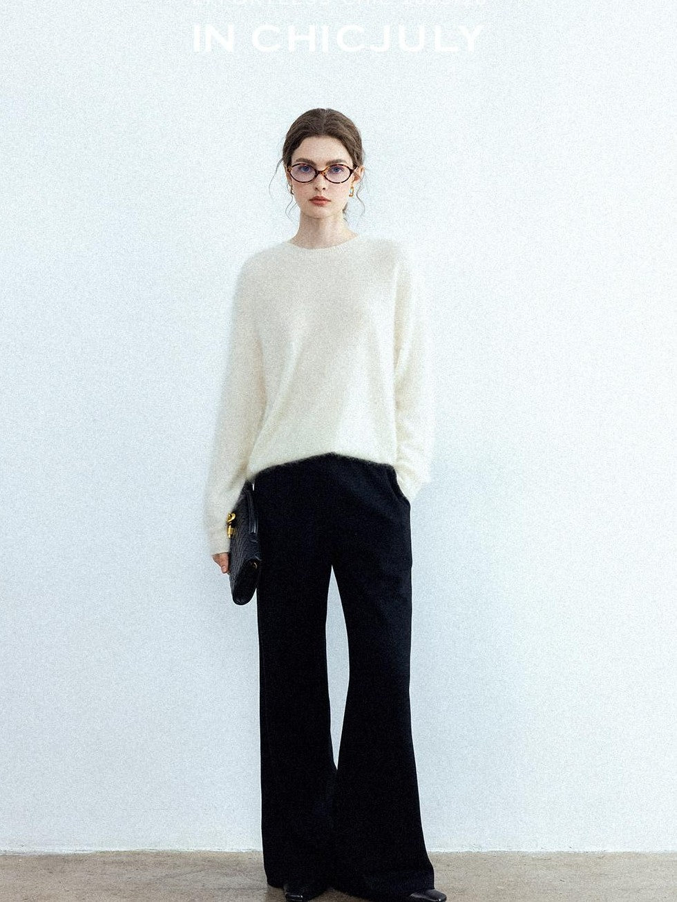 chicjuly Sculpted Leg Shaping Heavyweight High Rise Women's Wool Blend Wide-leg Pants