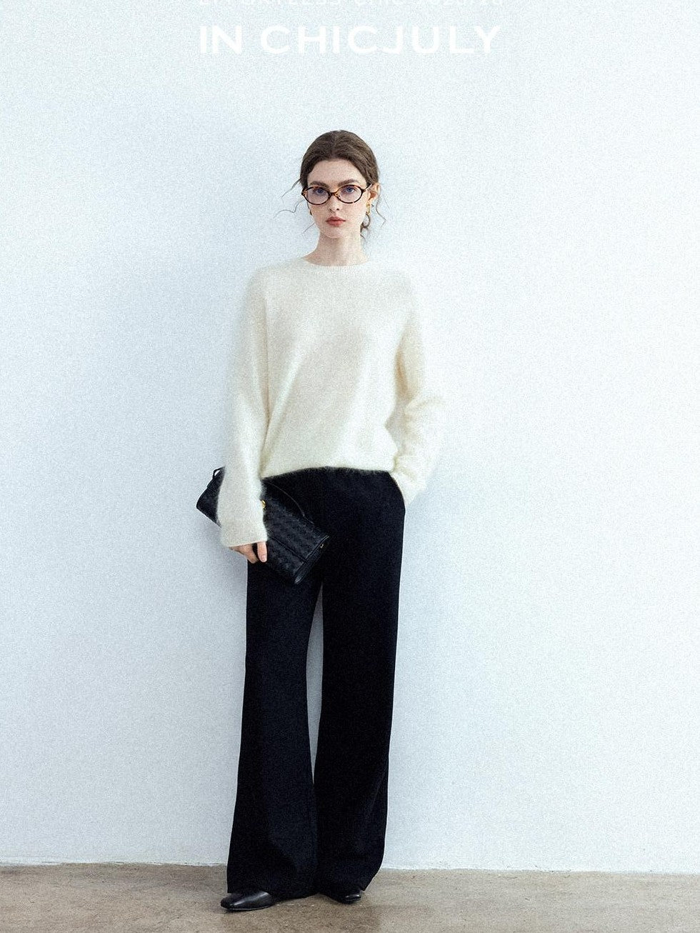 chicjuly Sculpted Leg Shaping Heavyweight High Rise Women's Wool Blend Wide-leg Pants