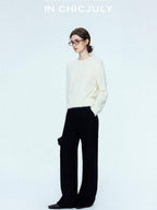 chicjuly Sculpted Leg Shaping Heavyweight High Rise Women's Wool Blend Wide-leg Pants