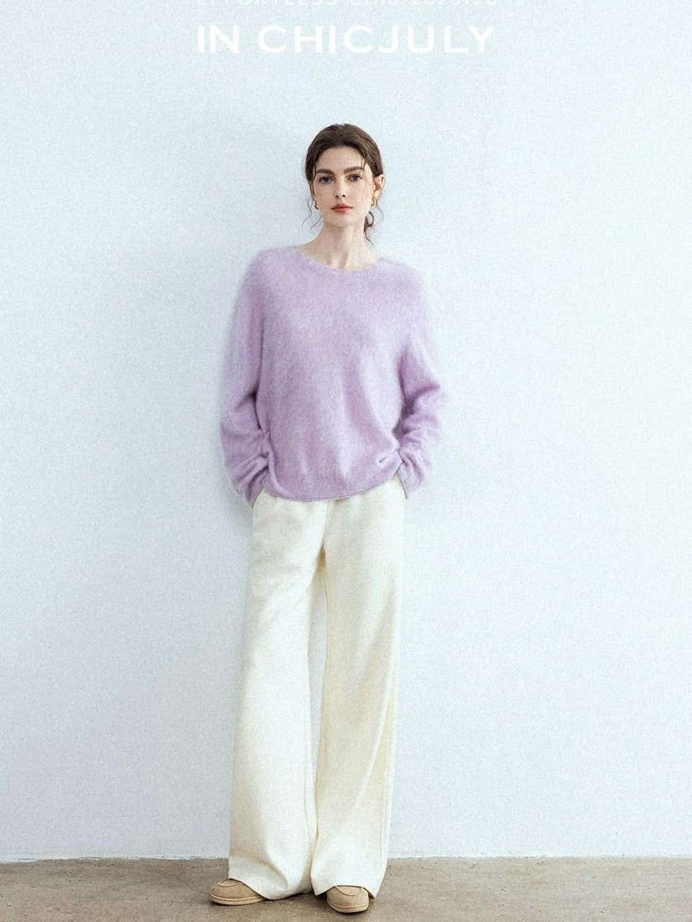 chicjuly Sculpted Leg Shaping Heavyweight High Rise Women's Wool Blend Wide-leg Pants