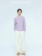 chicjuly Sculpted Leg Shaping Heavyweight High Rise Women's Wool Blend Wide-leg Pants