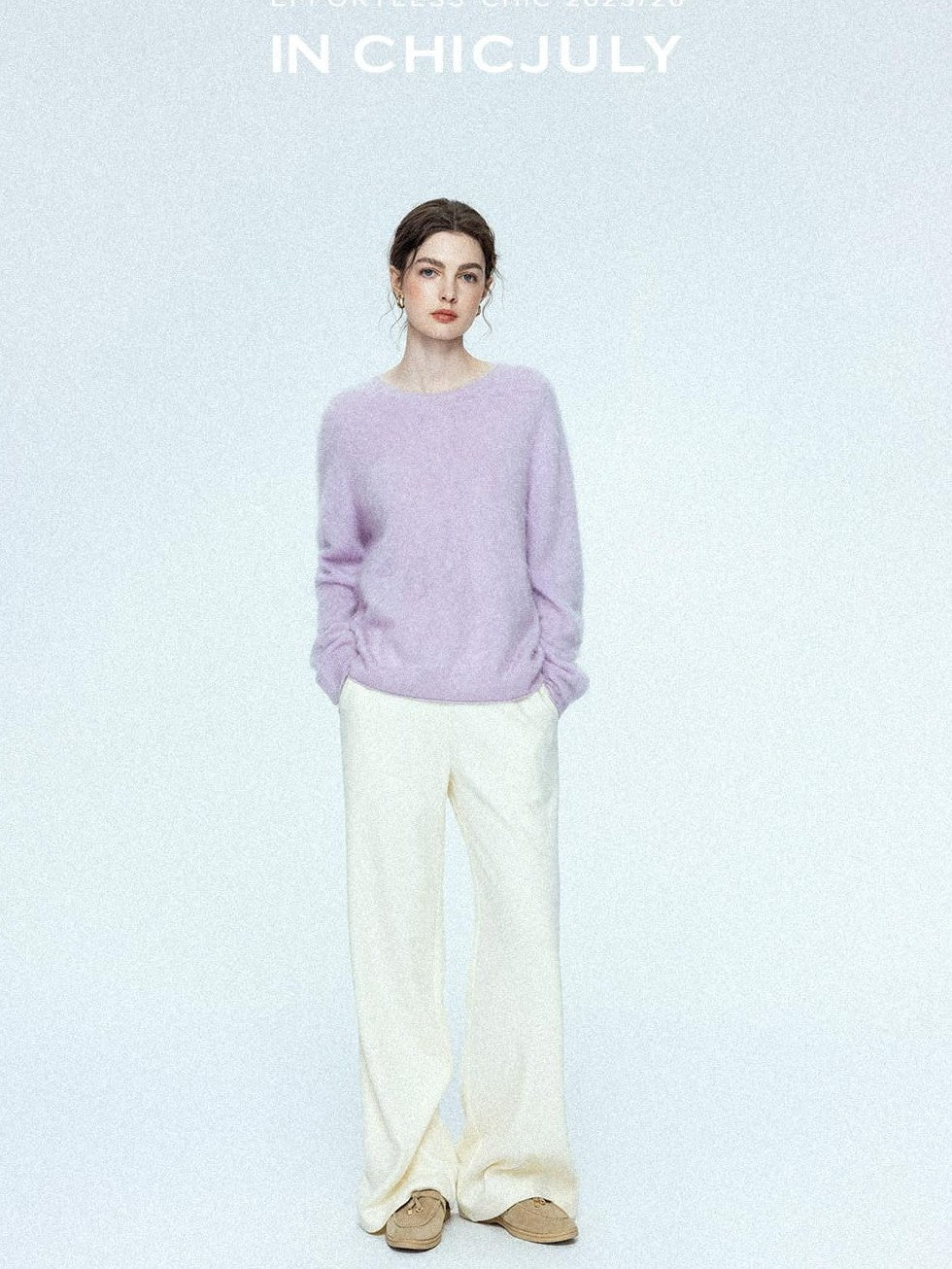 chicjuly Sculpted Leg Shaping Heavyweight High Rise Women's Wool Blend Wide-leg Pants