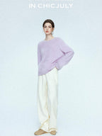 chicjuly Sculpted Leg Shaping Heavyweight High Rise Women's Wool Blend Wide-leg Pants