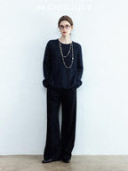 chicjuly Sculpted Leg Shaping Heavyweight High Rise Women's Wool Blend Wide-leg Pants