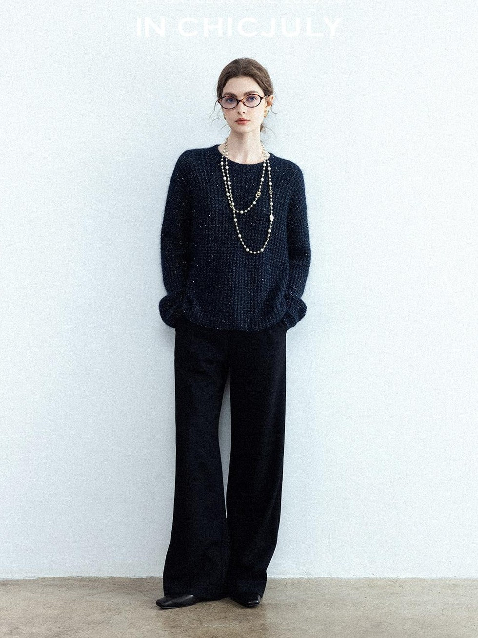 chicjuly Sculpted Leg Shaping Heavyweight High Rise Women's Wool Blend Wide-leg Pants