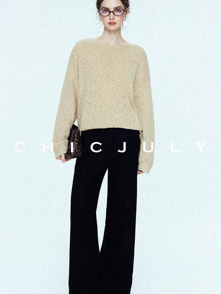 chicjuly Sculpted Leg Shaping Heavyweight High Rise Women's Wool Blend Wide-leg Pants