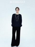 chicjuly Sculpted Leg Shaping Heavyweight High Rise Women's Wool Blend Wide-leg Pants