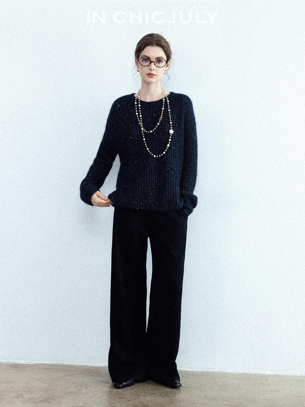 chicjuly Sculpted Leg Shaping Heavyweight High Rise Women's Wool Blend Wide-leg Pants