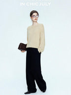 chicjuly Sculpted Leg Shaping Heavyweight High Rise Women's Wool Blend Wide-leg Pants