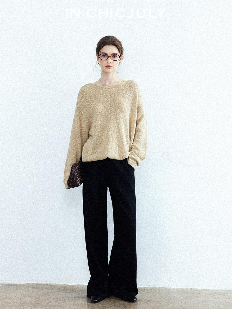 chicjuly Sculpted Leg Shaping Heavyweight High Rise Women's Wool Blend Wide-leg Pants
