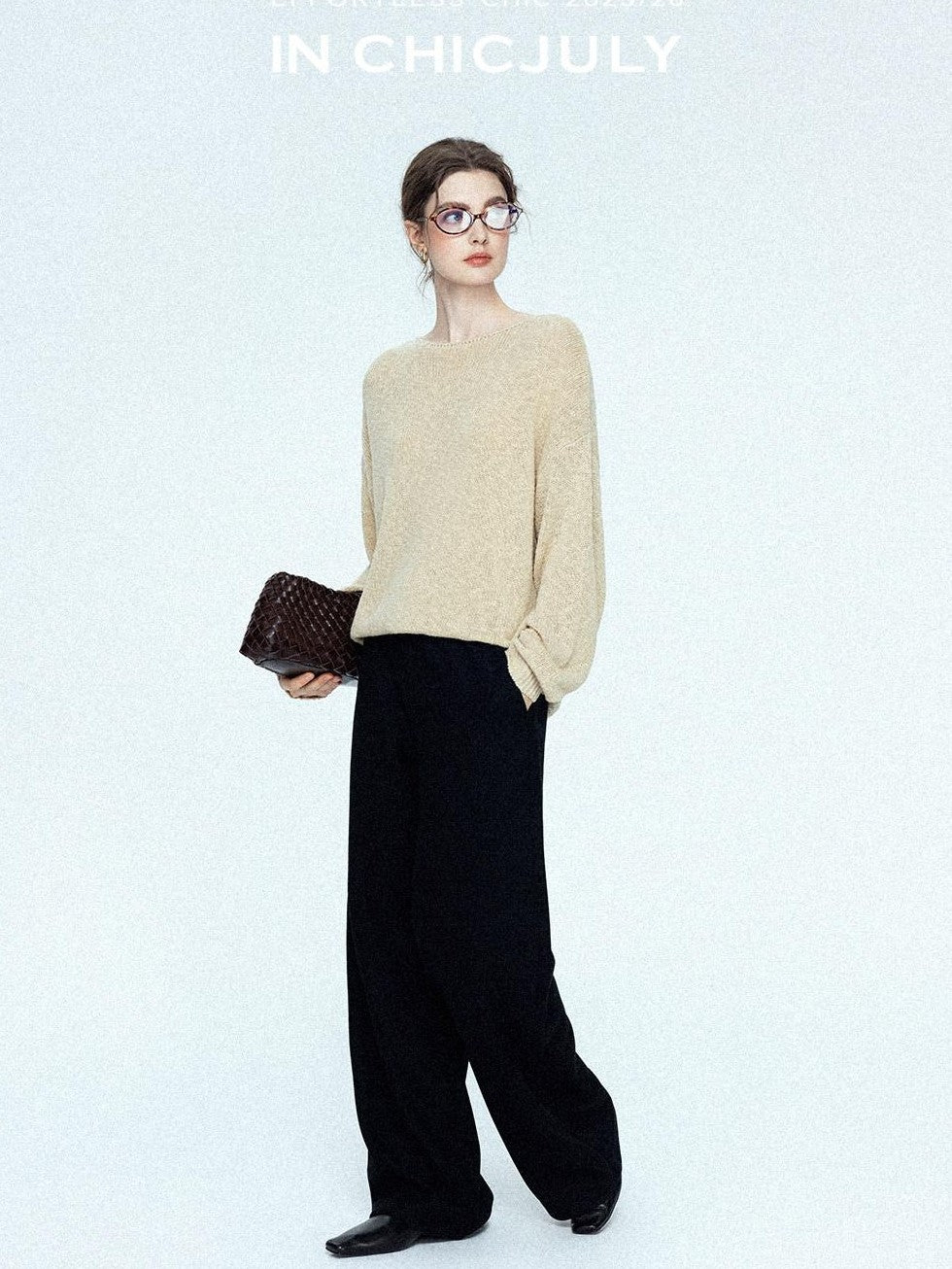 chicjuly Sculpted Leg Shaping Heavyweight High Rise Women's Wool Blend Wide-leg Pants