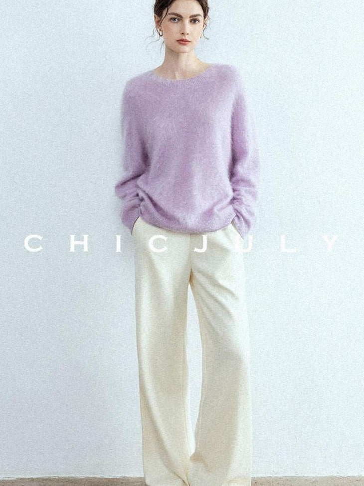 chicjuly Sculpted Leg Shaping Heavyweight High Rise Women's Wool Blend Wide-leg Pants