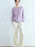 chicjuly Sculpted Leg Shaping Heavyweight High Rise Women's Wool Blend Wide-leg Pants