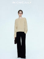 chicjuly Sculpted Leg Shaping Heavyweight High Rise Women's Wool Blend Wide-leg Pants