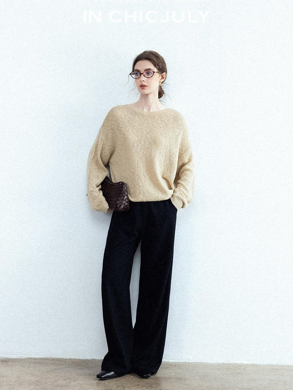 chicjuly Sculpted Leg Shaping Heavyweight High Rise Women's Wool Blend Wide-leg Pants