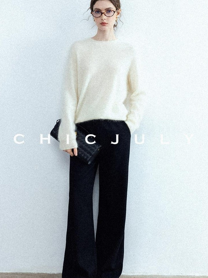 chicjuly Sculpted Leg Shaping Heavyweight High Rise Women's Wool Blend Wide-leg Pants