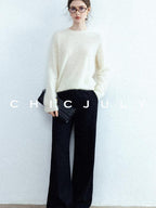 chicjuly Sculpted Leg Shaping Heavyweight High Rise Women's Wool Blend Wide-leg Pants