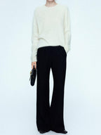 chicjuly Sculpted Leg Shaping Heavyweight High Rise Women's Wool Blend Wide-leg Pants