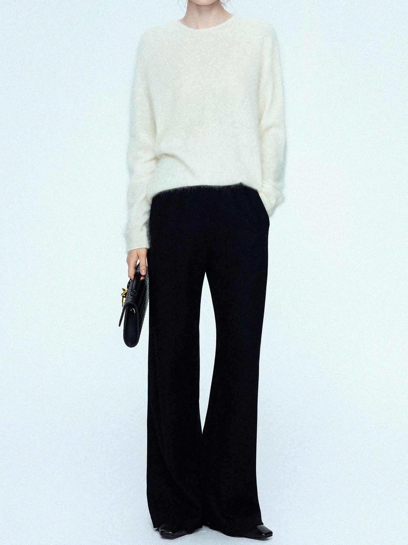 chicjuly Sculpted Leg Shaping Heavyweight High Rise Women's Wool Blend Wide-leg Pants