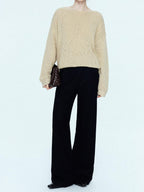 chicjuly Sculpted Leg Shaping Heavyweight High Rise Women's Wool Blend Wide-leg Pants