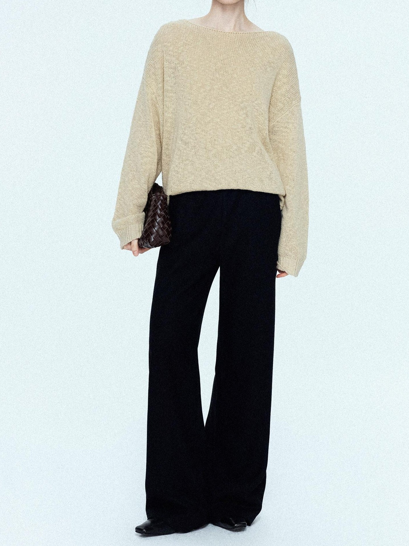 chicjuly Sculpted Leg Shaping Heavyweight High Rise Women's Wool Blend Wide-leg Pants