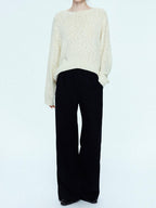 chicjuly Sculpted Leg Shaping Heavyweight High Rise Women's Wool Blend Wide-leg Pants