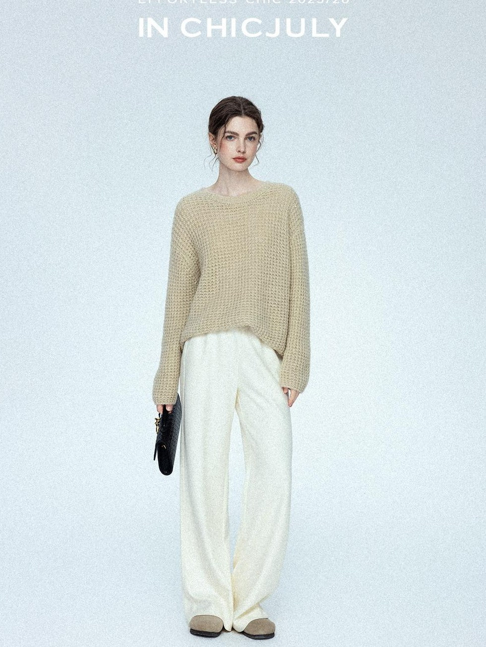 chicjuly Sculpted Leg Shaping Heavyweight High Rise Women's Wool Blend Wide-leg Pants