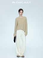 chicjuly Sculpted Leg Shaping Heavyweight High Rise Women's Wool Blend Wide-leg Pants