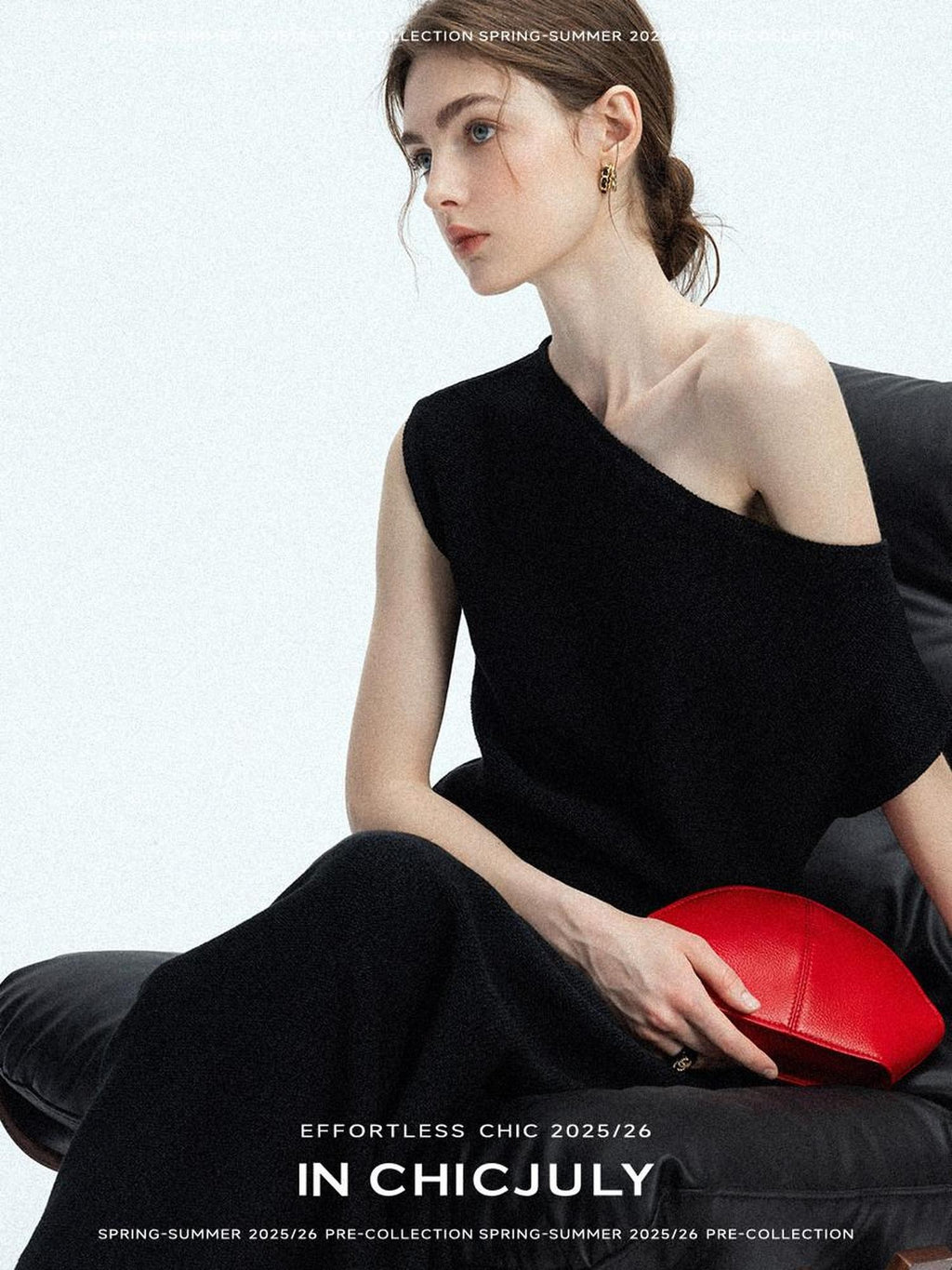 chicjuly Sculptural Pleated Asymmetrical Shoulder Women's Lyocell Top & Skirt Sets