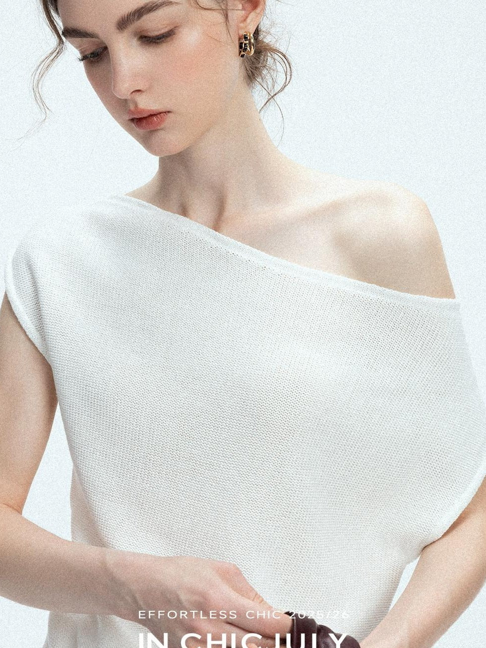 chicjuly Sculptural Pleated Asymmetrical Shoulder Women's Lyocell Top & Skirt Sets