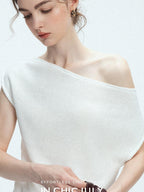 chicjuly Sculptural Pleated Asymmetrical Shoulder Women's Lyocell Top & Skirt Sets