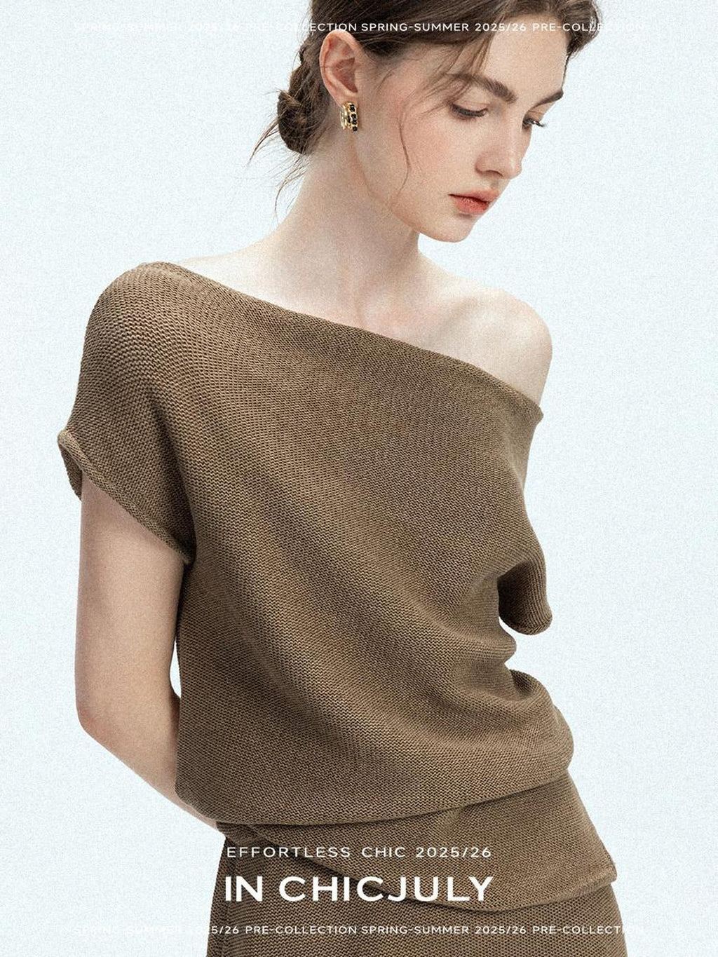 chicjuly Sculptural Pleated Asymmetrical Shoulder Women's Lyocell Top & Skirt Sets