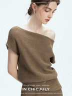 chicjuly Sculptural Pleated Asymmetrical Shoulder Women's Lyocell Top & Skirt Sets