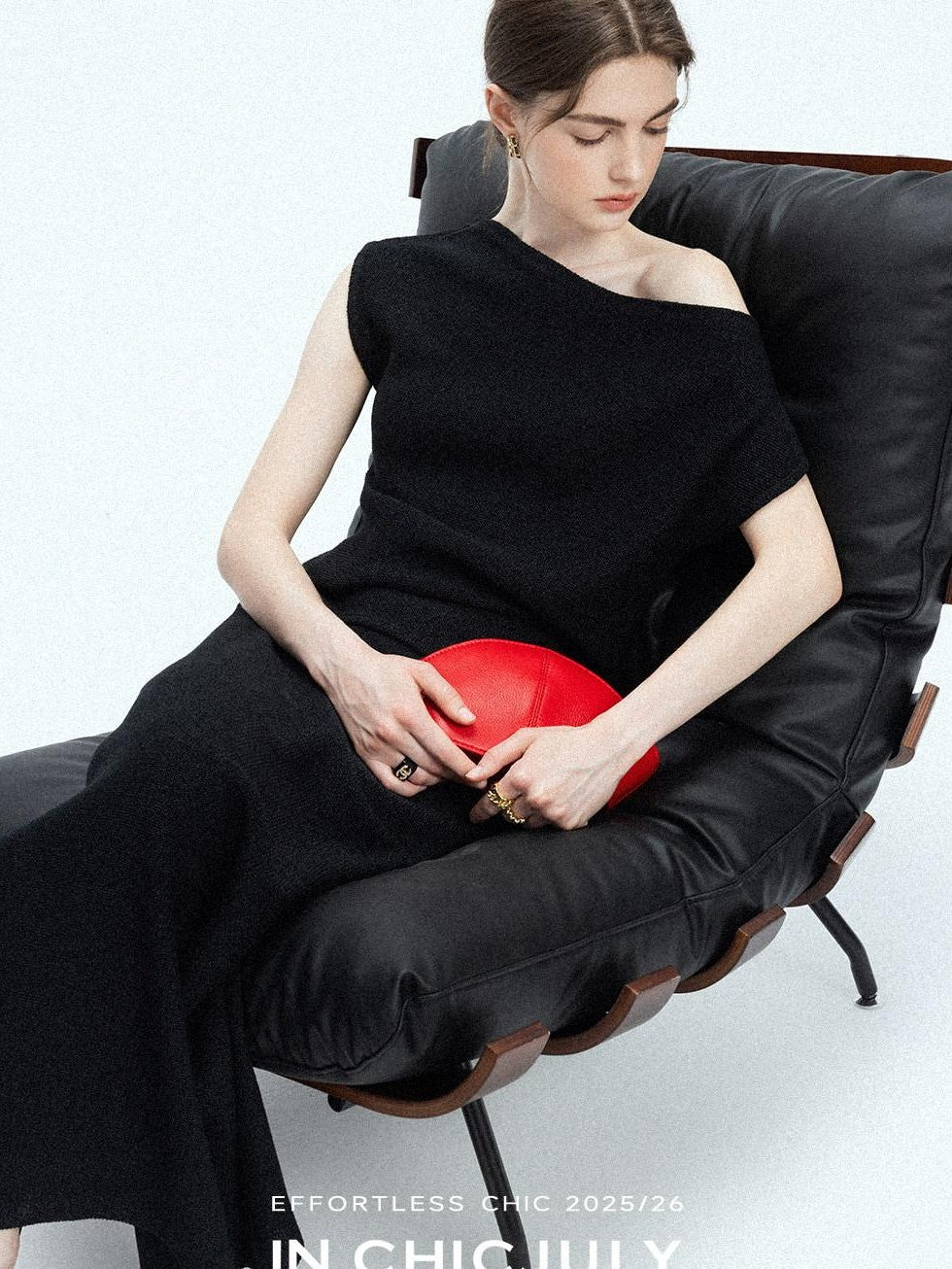 chicjuly Sculptural Pleated Asymmetrical Shoulder Women's Lyocell Top & Skirt Sets