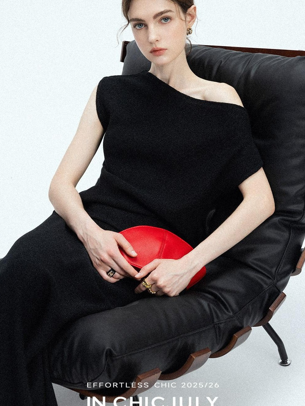 chicjuly Sculptural Pleated Asymmetrical Shoulder Women's Lyocell Top & Skirt Sets