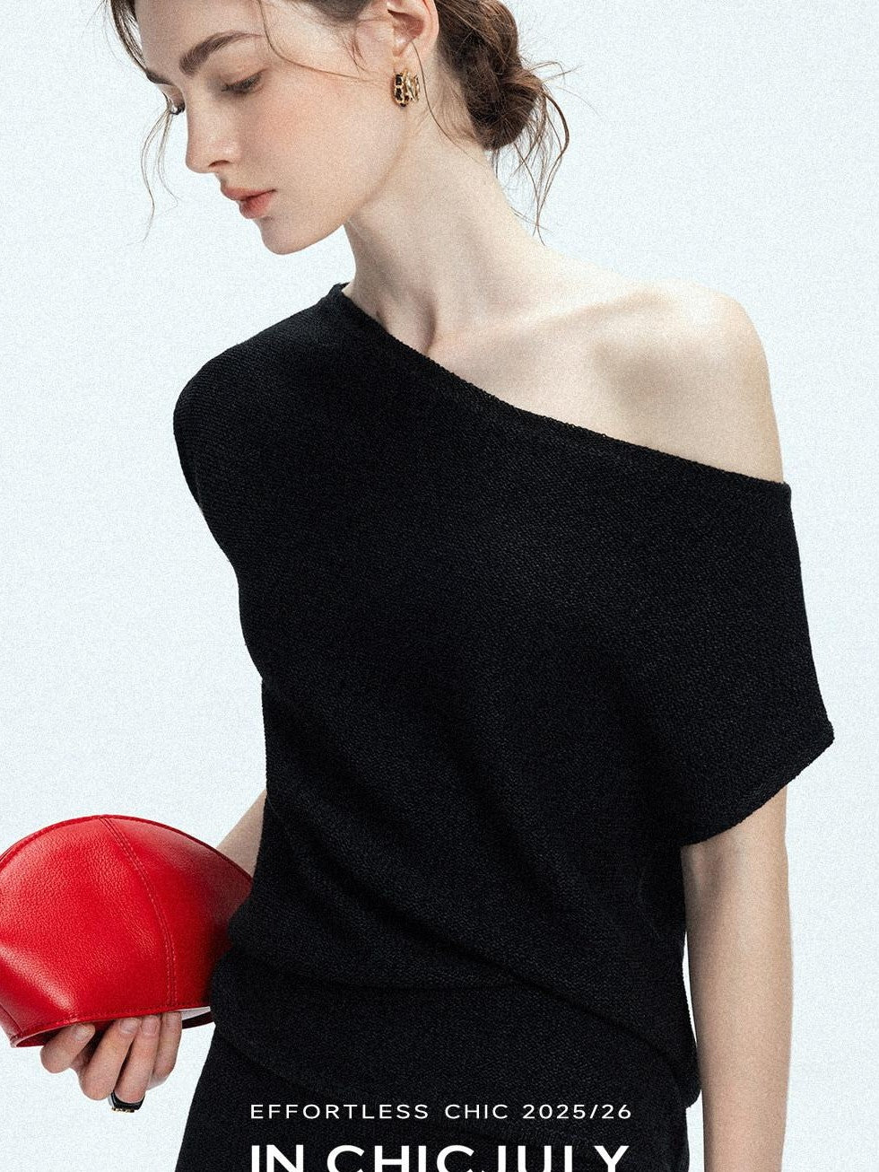 chicjuly Sculptural Pleated Asymmetrical Shoulder Women's Lyocell Top & Skirt Sets