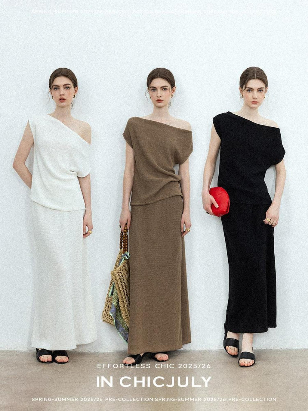 chicjuly Sculptural Pleated Asymmetrical Shoulder Women's Lyocell Top & Skirt Sets