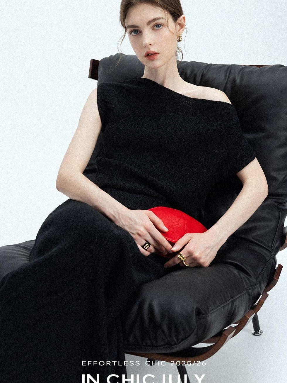 chicjuly Sculptural Pleated Asymmetrical Shoulder Women's Lyocell Top & Skirt Sets
