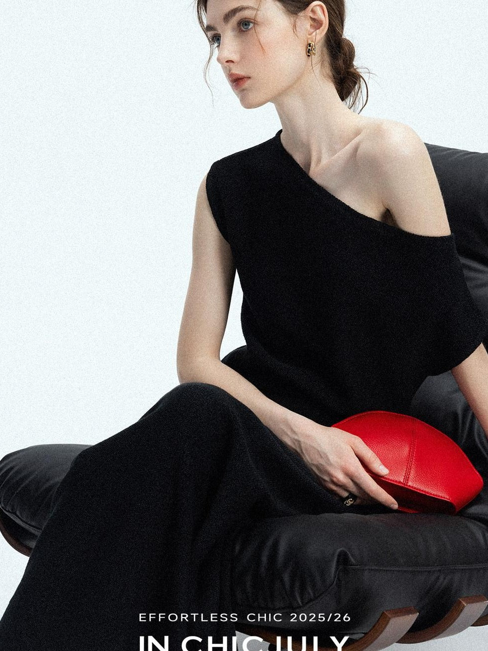 chicjuly Sculptural Pleated Asymmetrical Shoulder Women's Lyocell Top & Skirt Sets