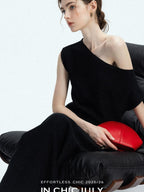 chicjuly Sculptural Pleated Asymmetrical Shoulder Women's Lyocell Top & Skirt Sets