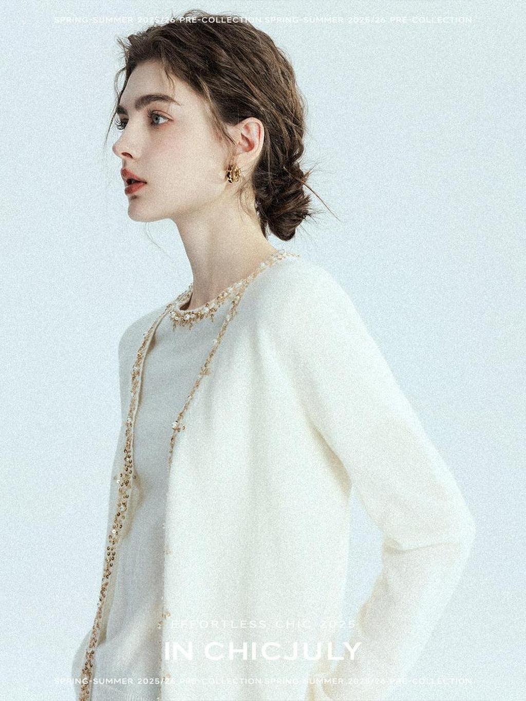 chicjuly Sequin Embellished Knit Cardigan Women's Cashmere Wool Short Sleeve T-shirts