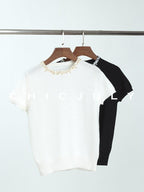 chicjuly Sequin Embellished Knit Cardigan Women's Cashmere Wool Short Sleeve T-shirts