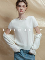 chicjuly Sequin Embellished Knit Cardigan Women's Cashmere Wool Short Sleeve T-shirts