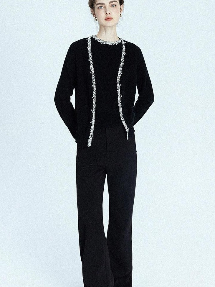 chicjuly Sequin Embellished Knit Cardigan Women's Cashmere Wool Short Sleeve T-shirts