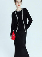 chicjuly Sequin Embellished Knit Cardigan Women's Cashmere Wool Short Sleeve T-shirts