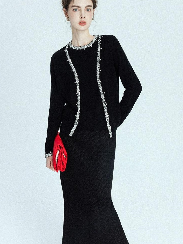 chicjuly Sequin Embellished Knit Cardigan Women's Cashmere Wool Short Sleeve T-shirts