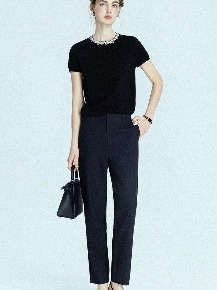 chicjuly Sequin Embellished Knit Cardigan Women's Cashmere Wool Short Sleeve T-shirts