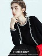chicjuly Sequin Embellished Knit Cardigan Women's Cashmere Wool Short Sleeve T-shirts