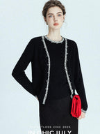 chicjuly Sequin Embellished Knit Cardigan Women's Cashmere Wool Short Sleeve T-shirts